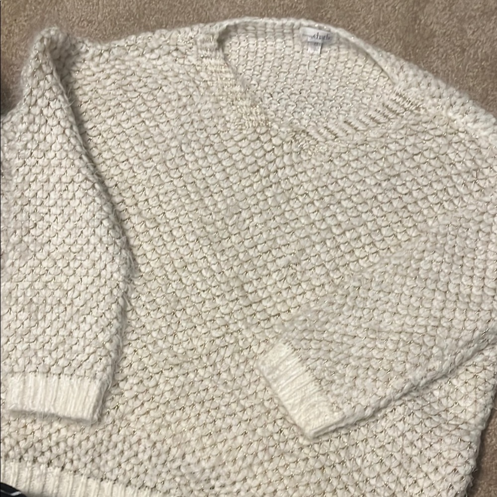 Charming Charlie White Crew Neck Sweater with Textured Knit